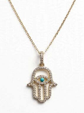 🪬Stella Rose Silver Gold Hamsa Pendant Necklace with Turquoise Accent🪬